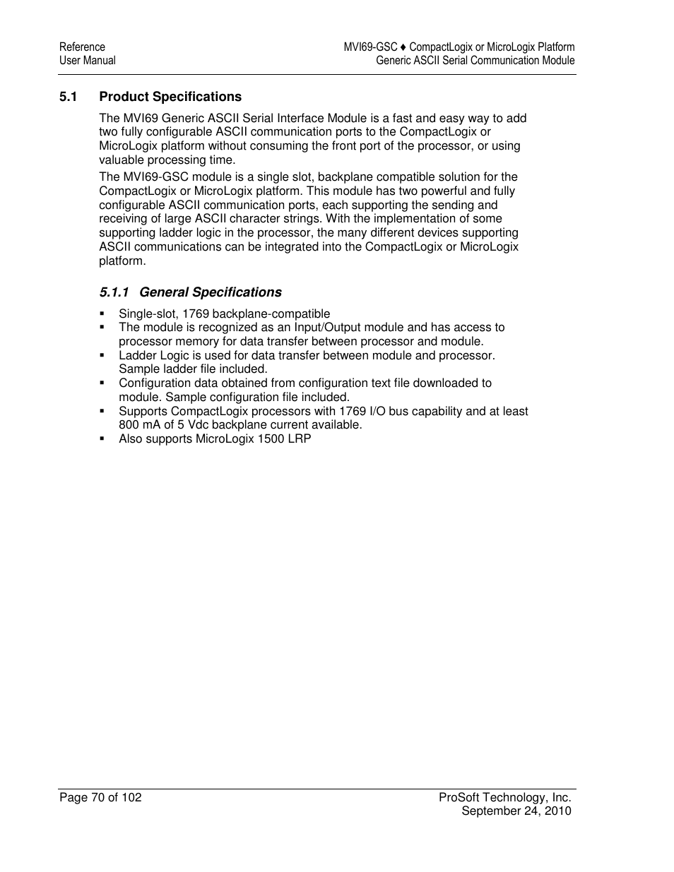 ProSoft Technology MVI69-GSC User Manual | Page 70 / 102