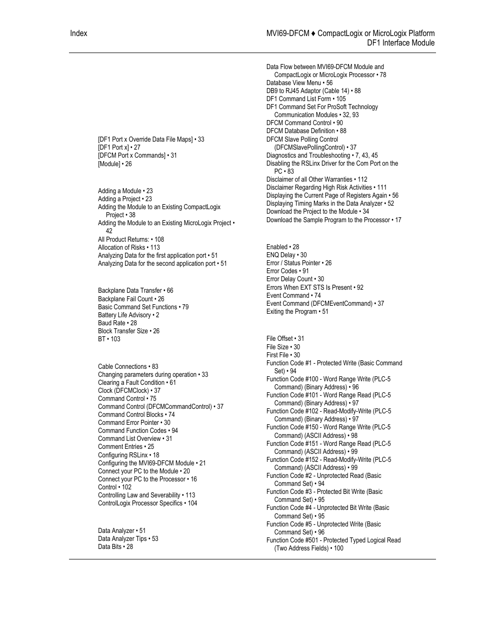 Index | ProSoft Technology MVI69-DFCM User Manual | Page 115 / 117
