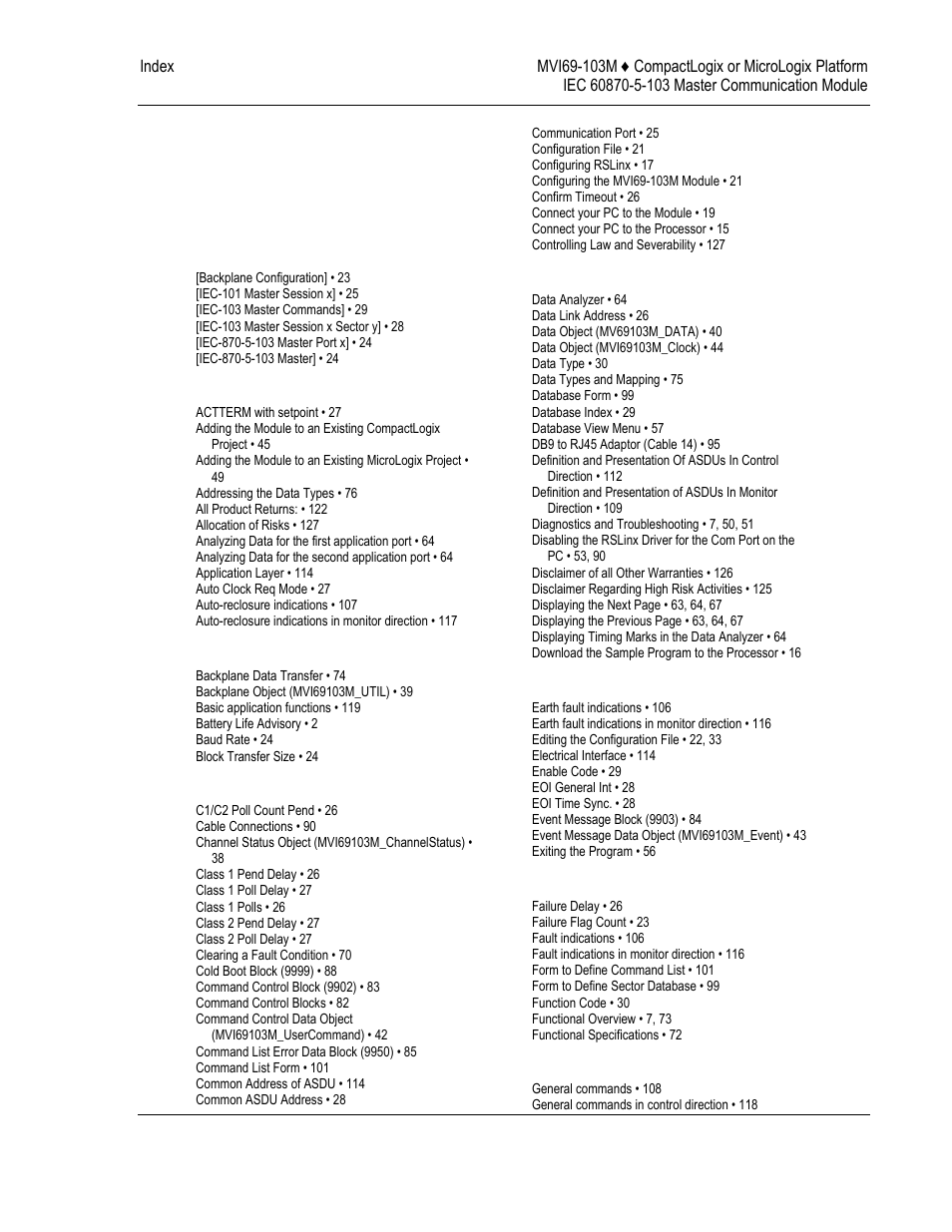 Index | ProSoft Technology MVI69-103M User Manual | Page 129 / 131