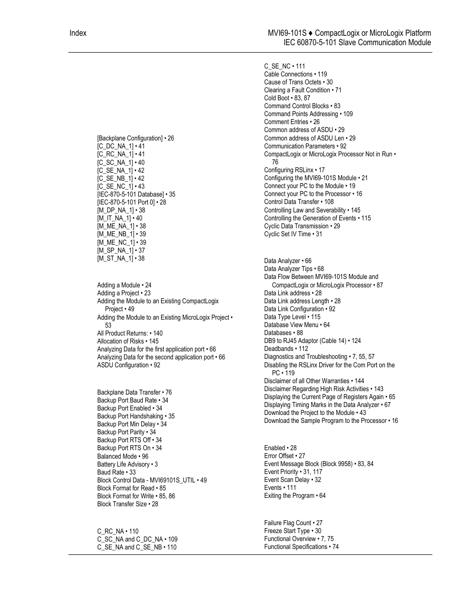 Index | ProSoft Technology MVI69-101S User Manual | Page 147 / 149