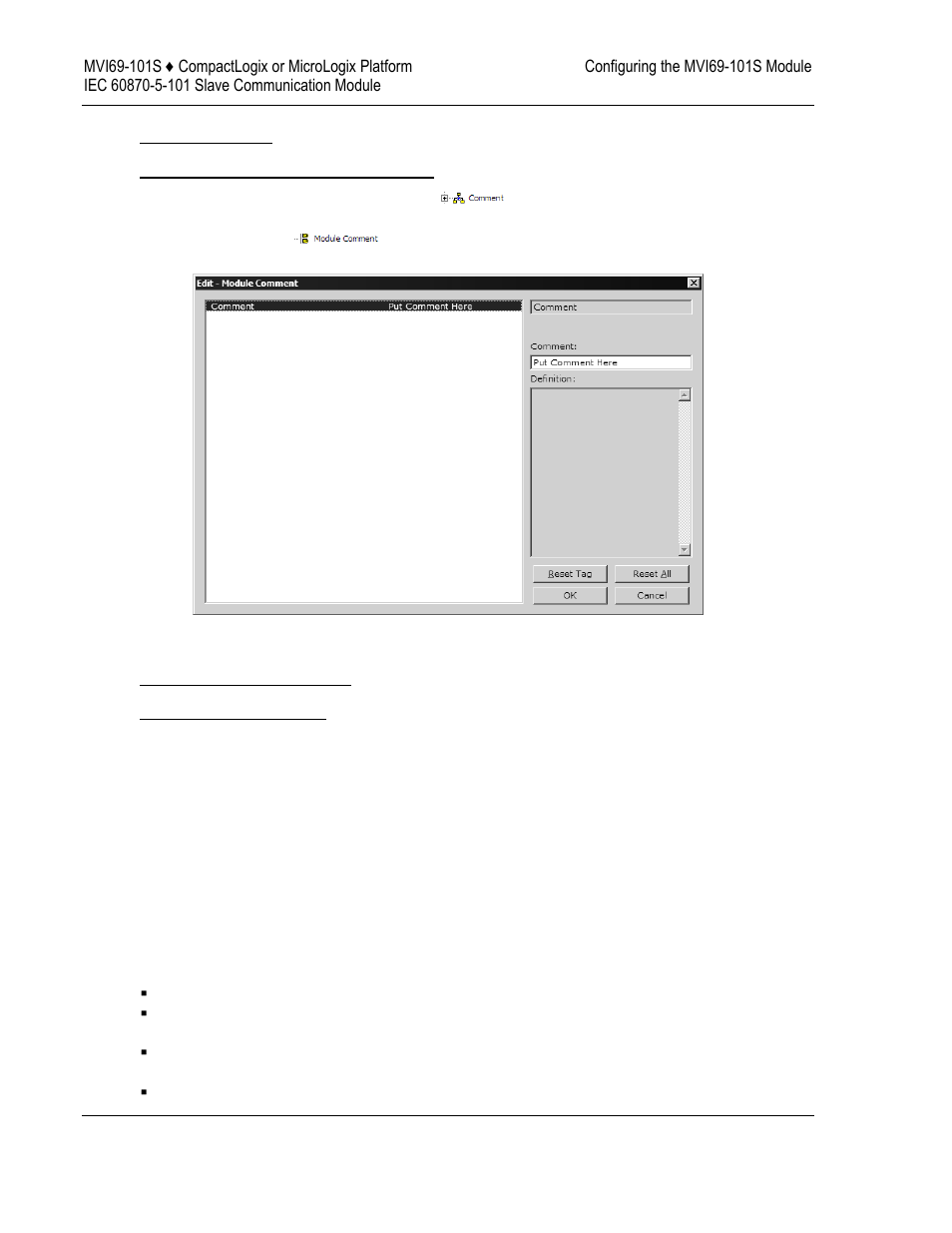Comment entries, To add comments to your configuration file, Printing a configuration file | To print a configuration file, Backplane configuration | ProSoft Technology MVI69-101S User Manual | Page 26 / 149