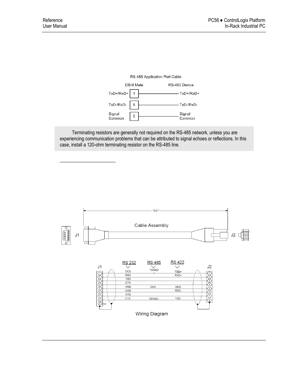 Rs-485 application port(s), Rs-485 and rs-422 tip, Db9 to rj45 adaptor (cable 14) | ProSoft Technology PC56-OPC User Manual | Page 25 / 34