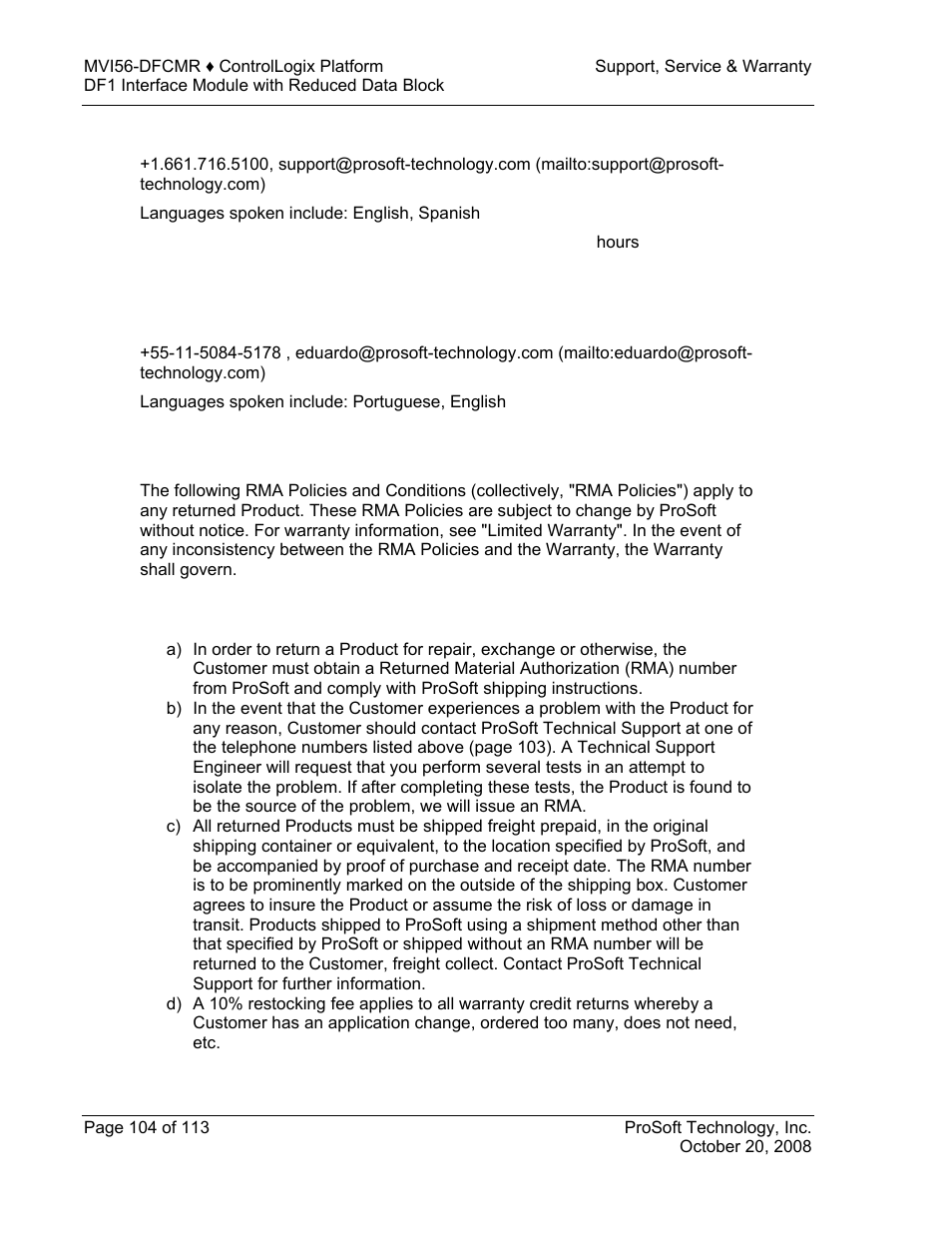 ProSoft Technology MVI56-DFCMR User Manual | Page 104 / 113