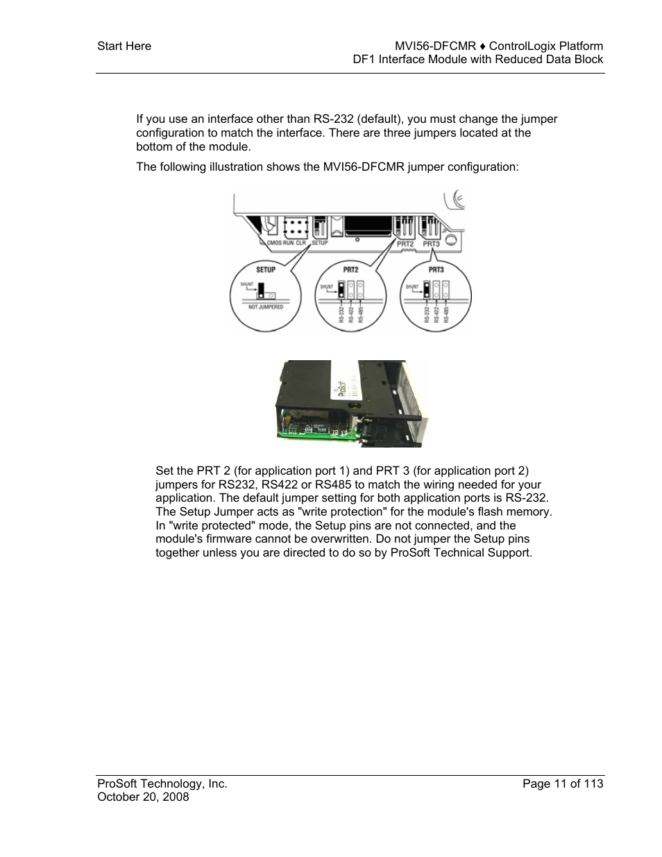 Setting jumpers, Setting, Jumpers | ProSoft Technology MVI56-DFCMR User Manual | Page 11 / 113