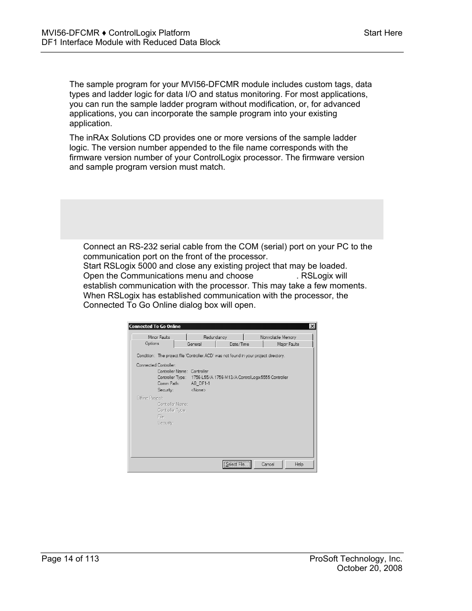 Open the sample ladder logic | ProSoft Technology MVI56-DFCMR User Manual | Page 14 / 113