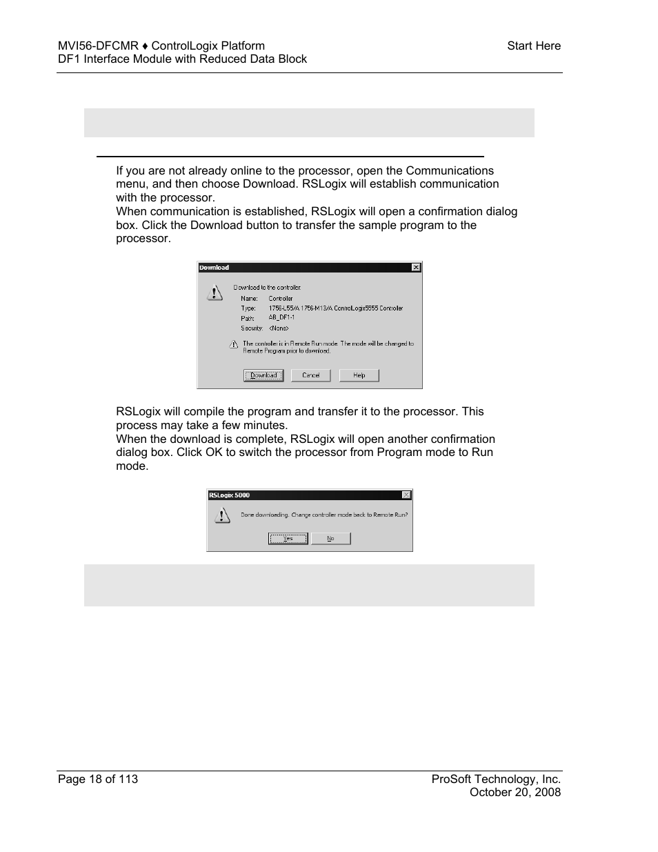 Download the sample program to the processor | ProSoft Technology MVI56-DFCMR User Manual | Page 18 / 113