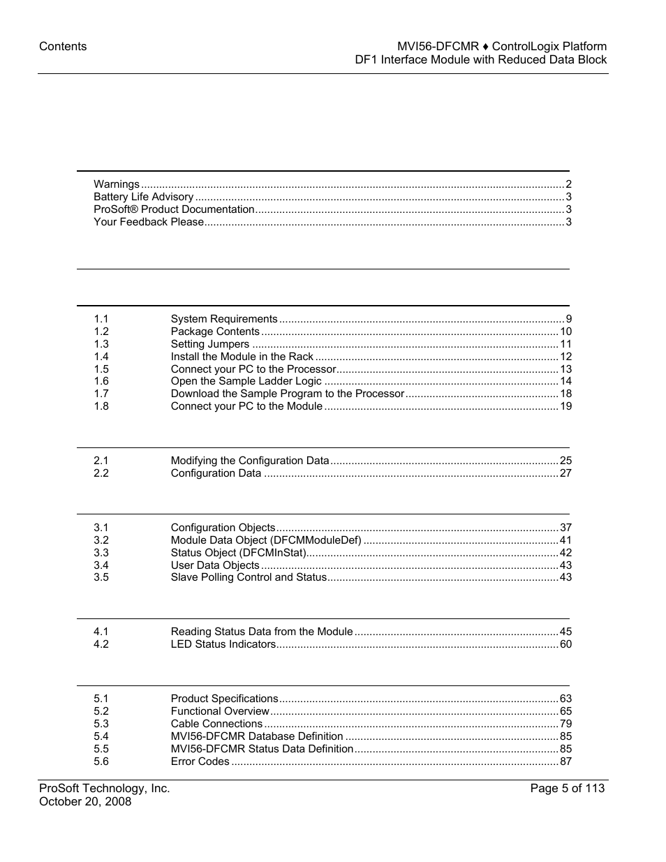 ProSoft Technology MVI56-DFCMR User Manual | Page 5 / 113