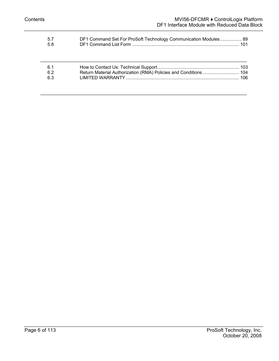 ProSoft Technology MVI56-DFCMR User Manual | Page 6 / 113