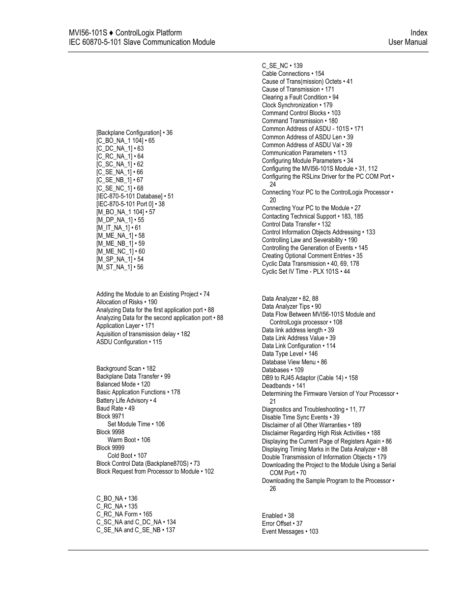 Index | ProSoft Technology MVI56-101S User Manual | Page 191 / 193