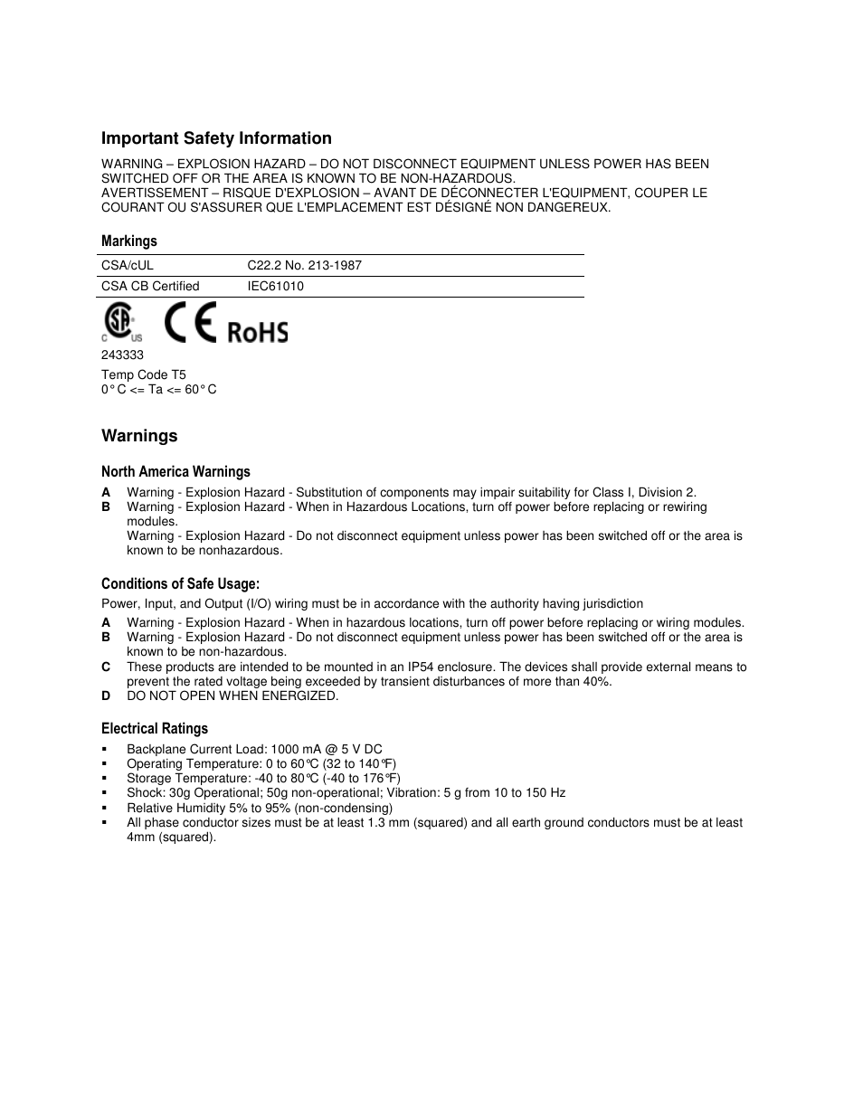 Important safety information, Warnings | ProSoft Technology ILX56-MM User Manual | Page 3 / 112