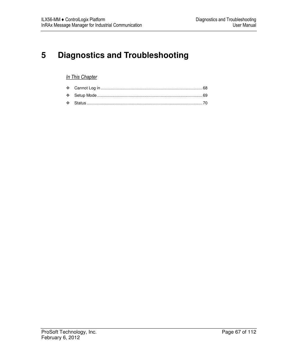 5diagnostics and troubleshooting | ProSoft Technology ILX56-MM User Manual | Page 67 / 112