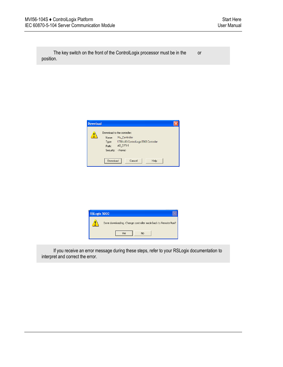 Download the sample program to the processor | ProSoft Technology MVI56-104S User Manual | Page 20 / 188