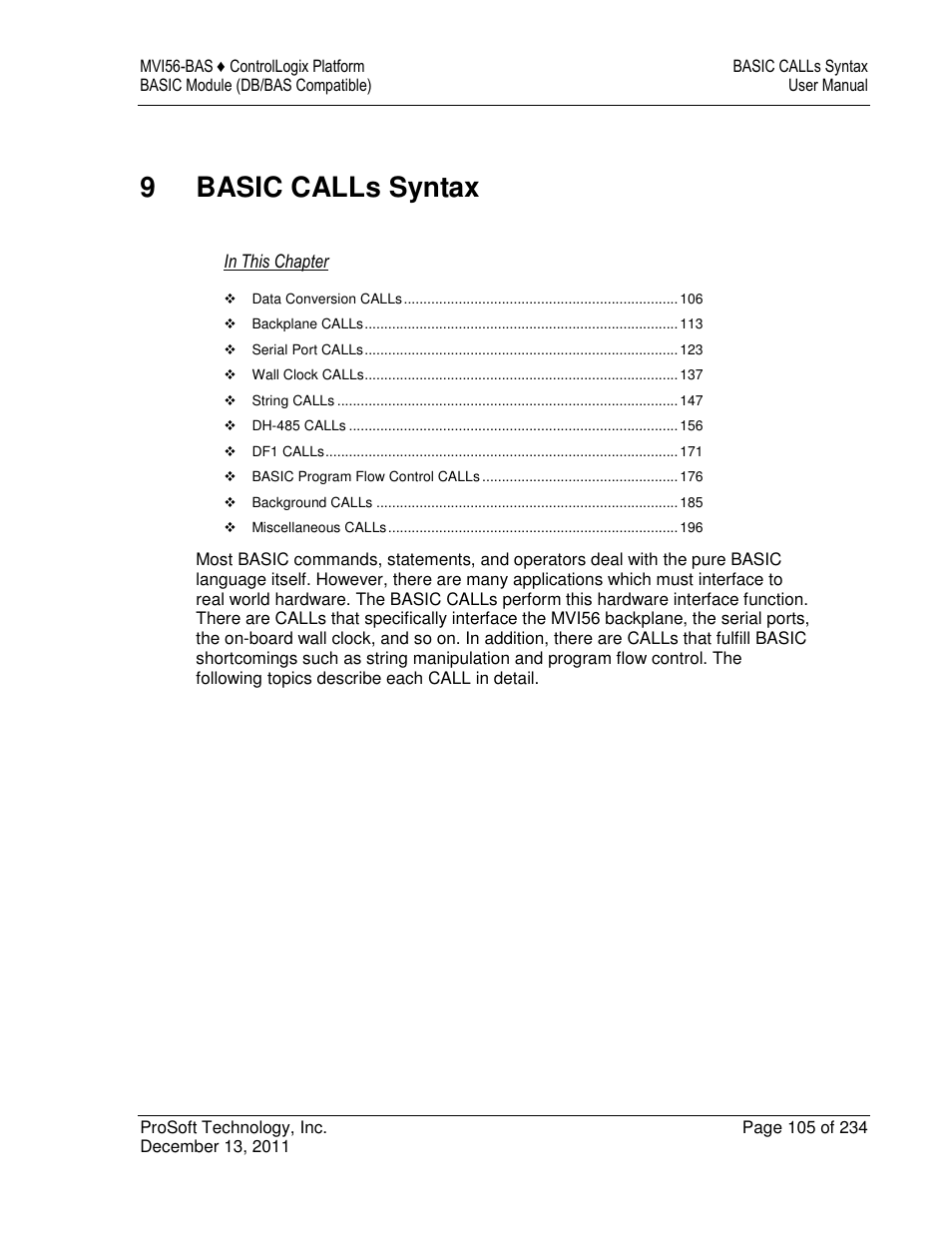 9basic calls syntax | ProSoft Technology MVI56-BAS User Manual | Page 105 / 234