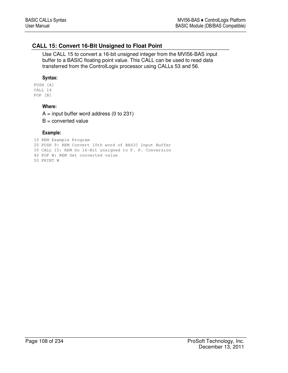 ProSoft Technology MVI56-BAS User Manual | Page 108 / 234