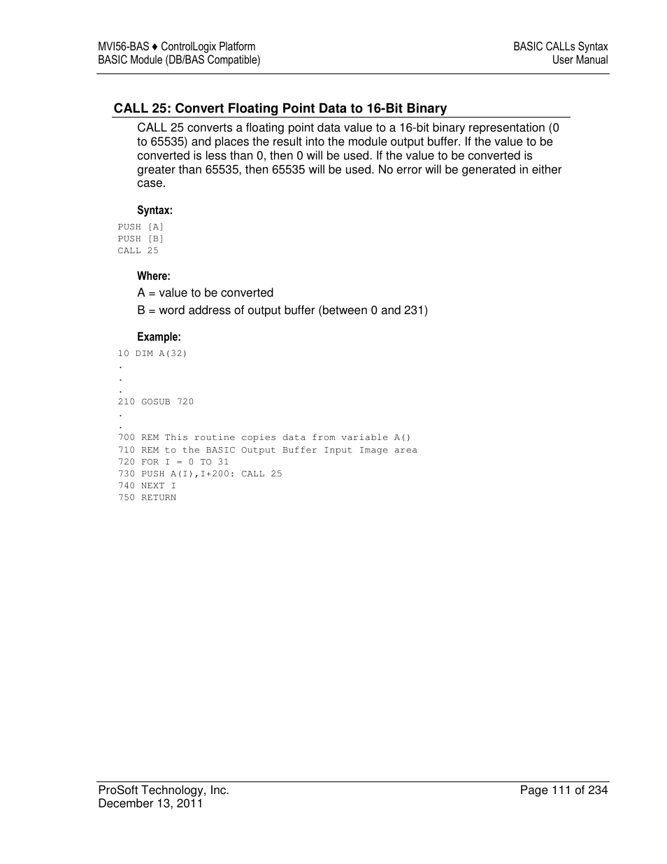 ProSoft Technology MVI56-BAS User Manual | Page 111 / 234
