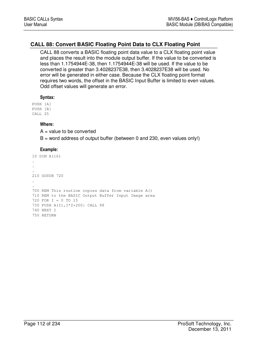 ProSoft Technology MVI56-BAS User Manual | Page 112 / 234