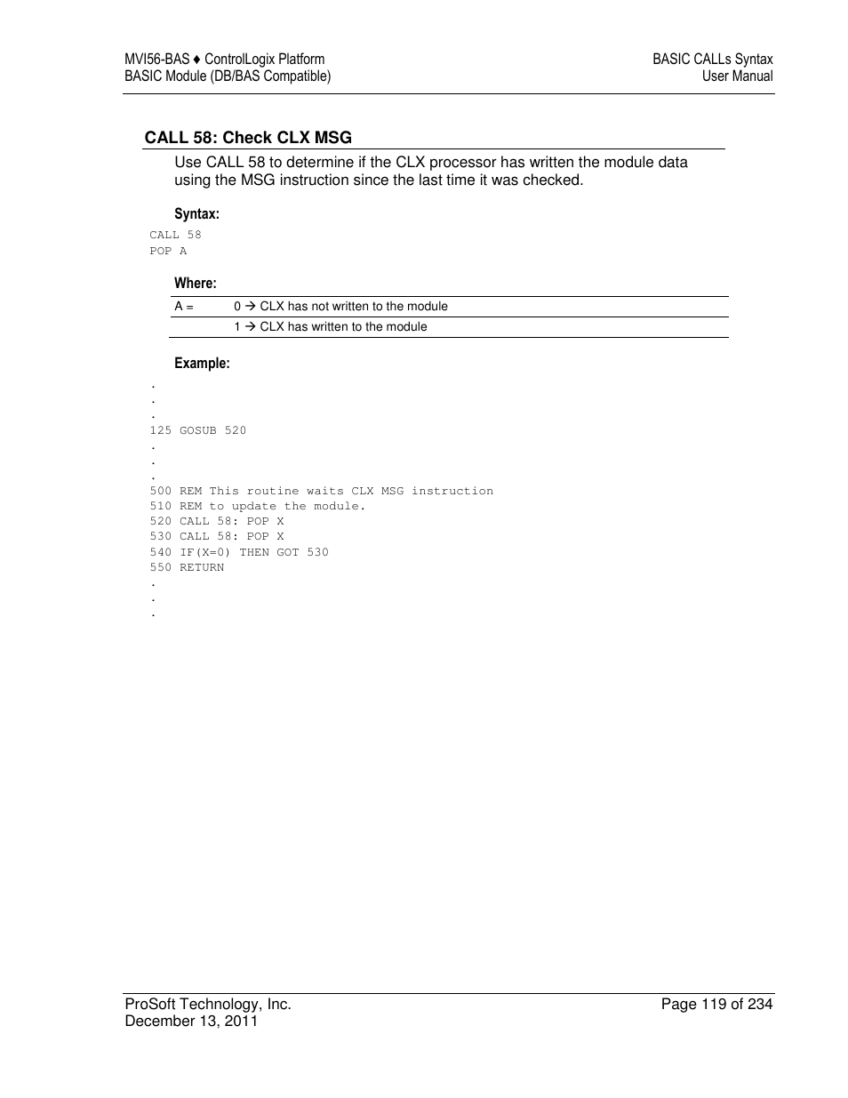 ProSoft Technology MVI56-BAS User Manual | Page 119 / 234