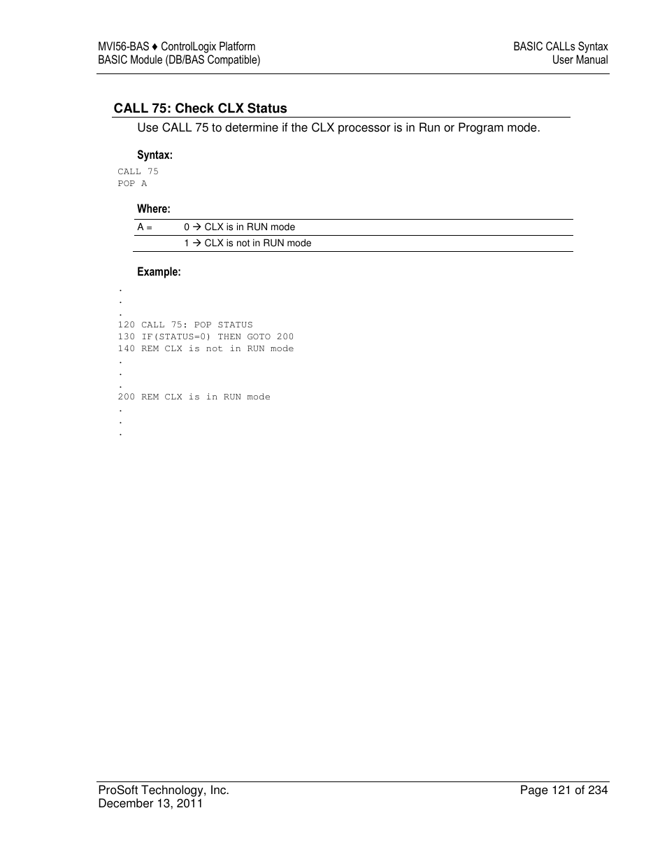 ProSoft Technology MVI56-BAS User Manual | Page 121 / 234