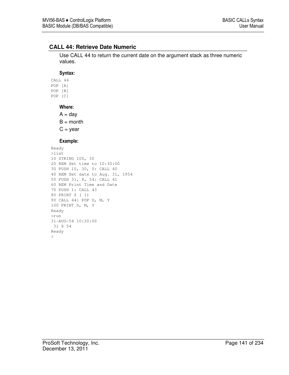 ProSoft Technology MVI56-BAS User Manual | Page 141 / 234