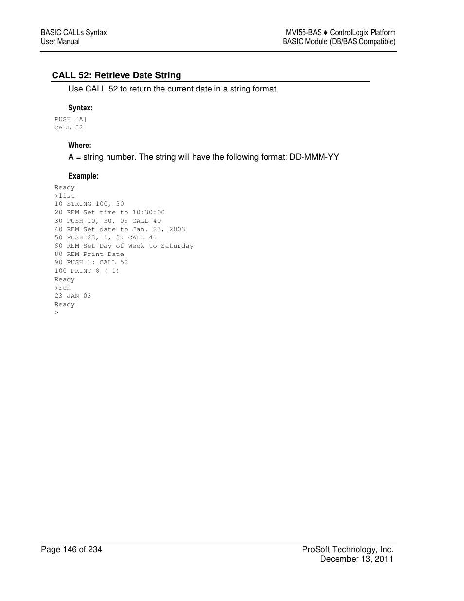 ProSoft Technology MVI56-BAS User Manual | Page 146 / 234