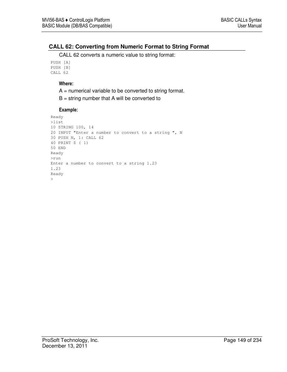 ProSoft Technology MVI56-BAS User Manual | Page 149 / 234