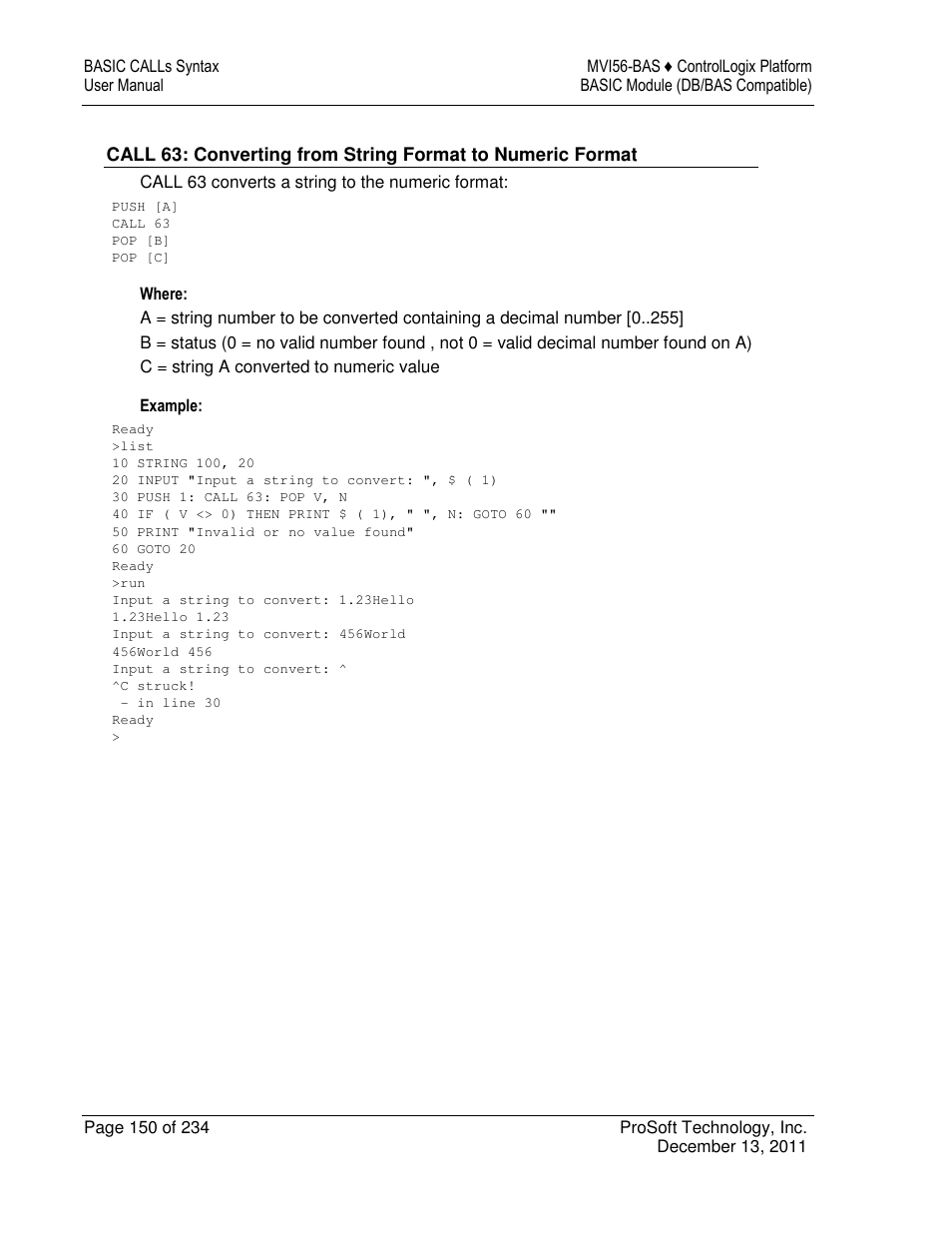 ProSoft Technology MVI56-BAS User Manual | Page 150 / 234