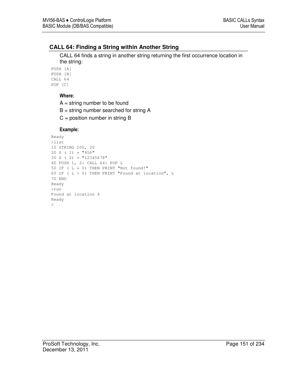 ProSoft Technology MVI56-BAS User Manual | Page 151 / 234