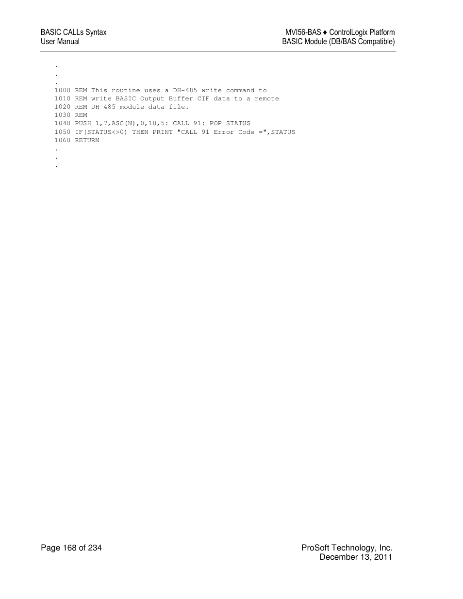 ProSoft Technology MVI56-BAS User Manual | Page 168 / 234