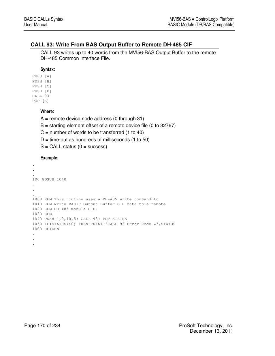 ProSoft Technology MVI56-BAS User Manual | Page 170 / 234