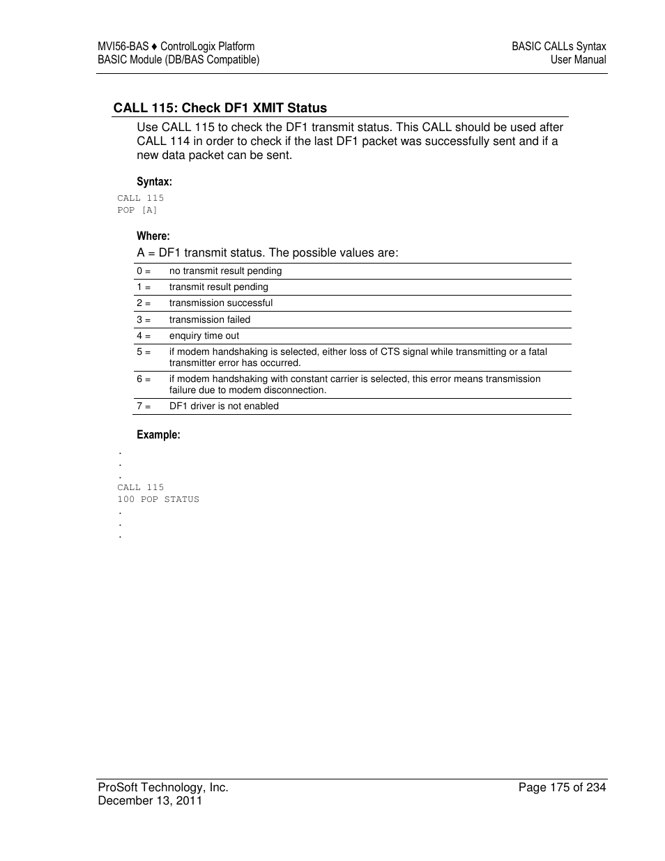 ProSoft Technology MVI56-BAS User Manual | Page 175 / 234