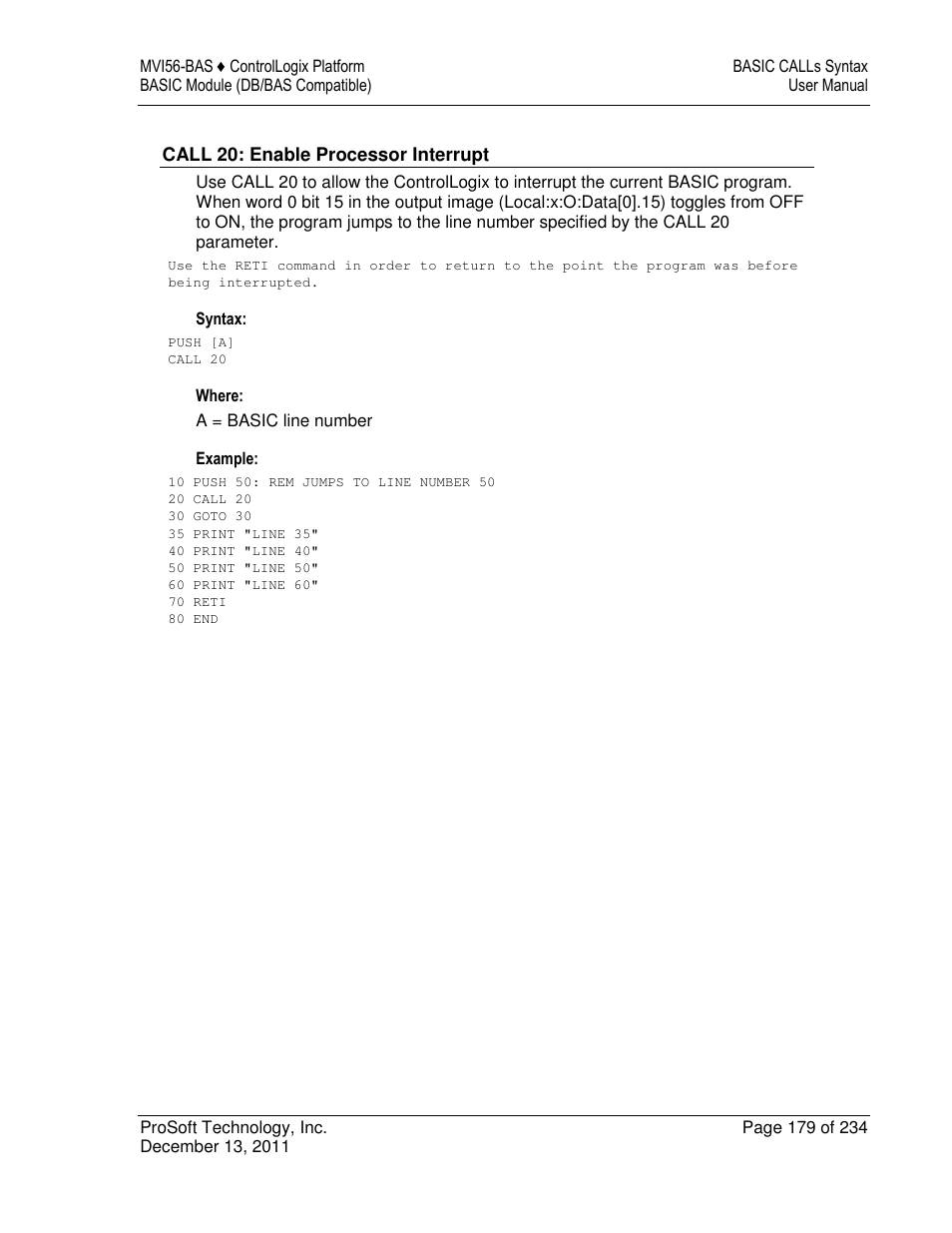 ProSoft Technology MVI56-BAS User Manual | Page 179 / 234