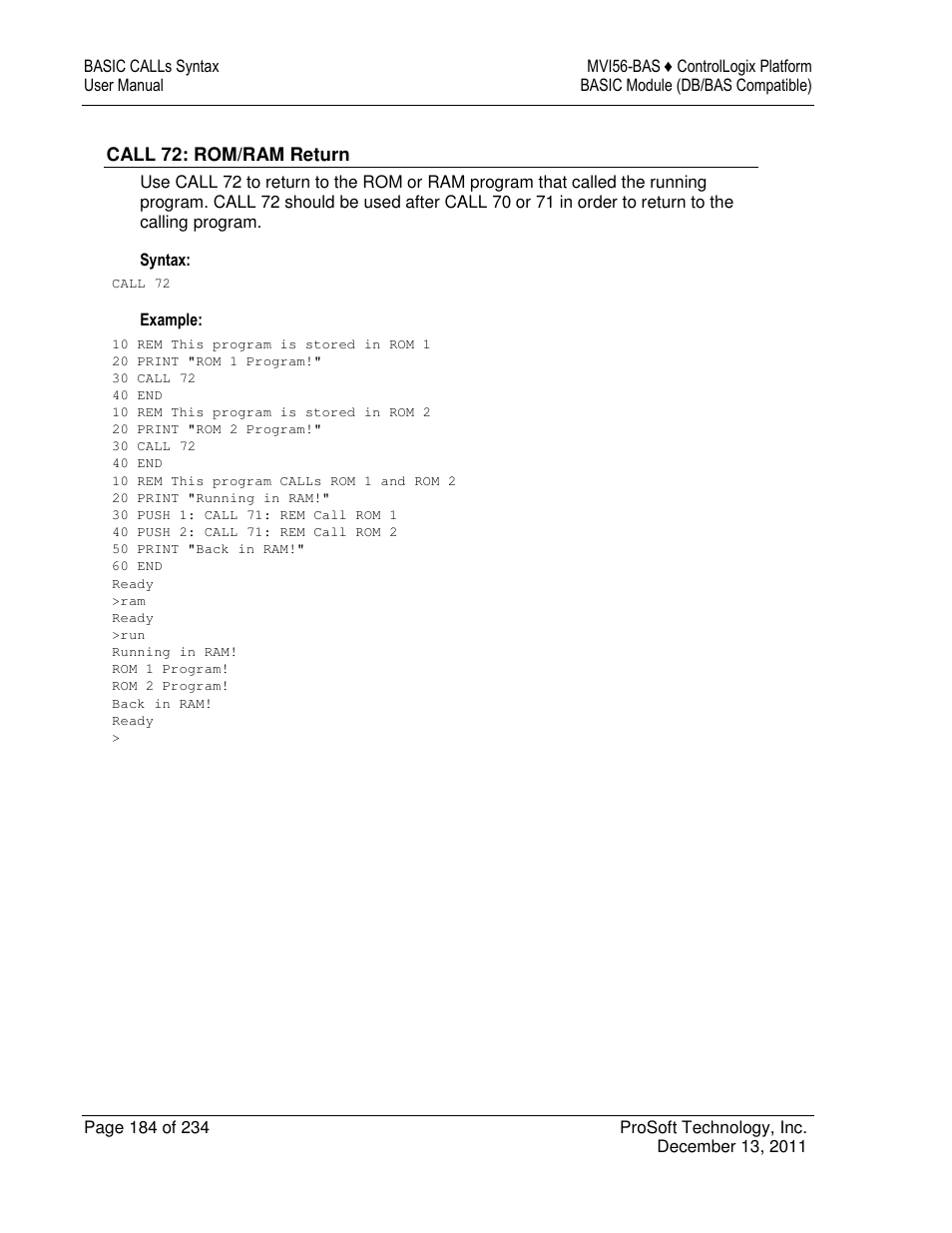 ProSoft Technology MVI56-BAS User Manual | Page 184 / 234