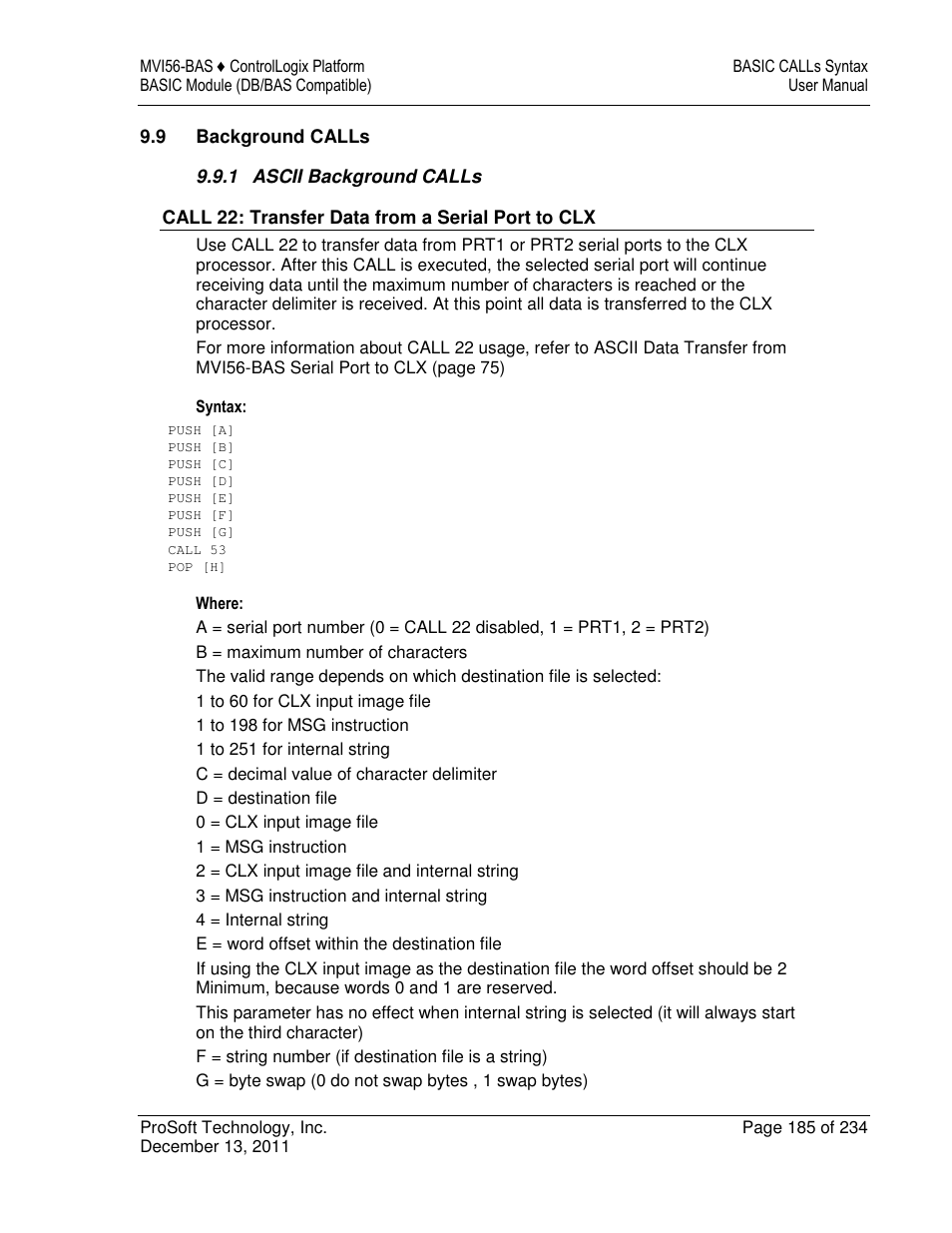 ProSoft Technology MVI56-BAS User Manual | Page 185 / 234
