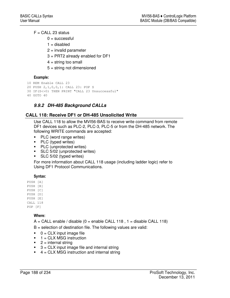 ProSoft Technology MVI56-BAS User Manual | Page 188 / 234