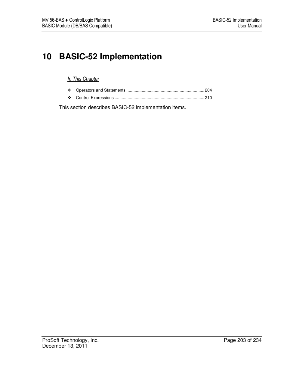 10 basic-52 implementation | ProSoft Technology MVI56-BAS User Manual | Page 203 / 234