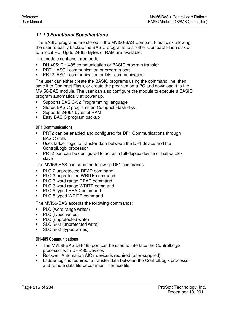 ProSoft Technology MVI56-BAS User Manual | Page 216 / 234