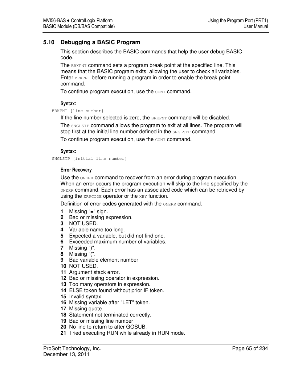 ProSoft Technology MVI56-BAS User Manual | Page 65 / 234