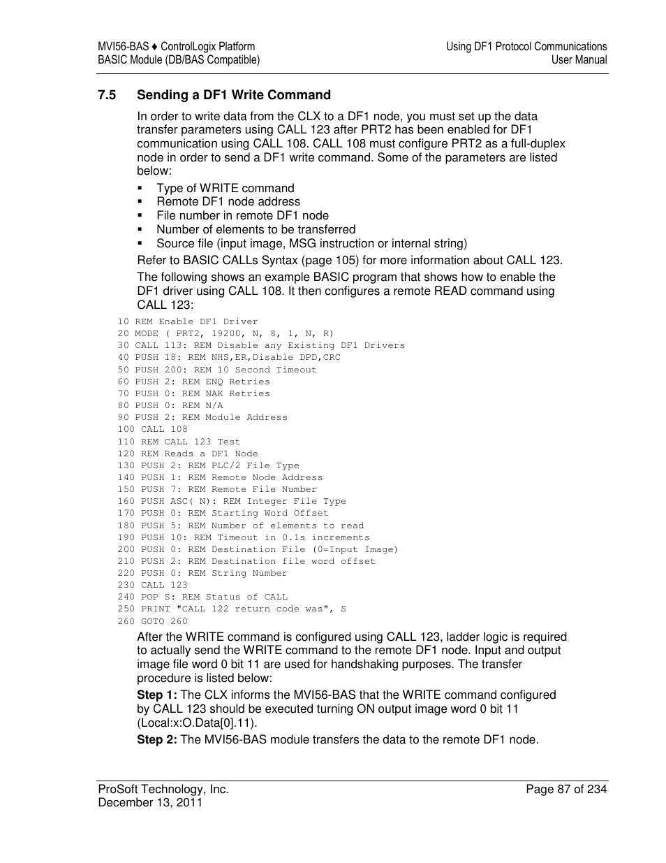 ProSoft Technology MVI56-BAS User Manual | Page 87 / 234