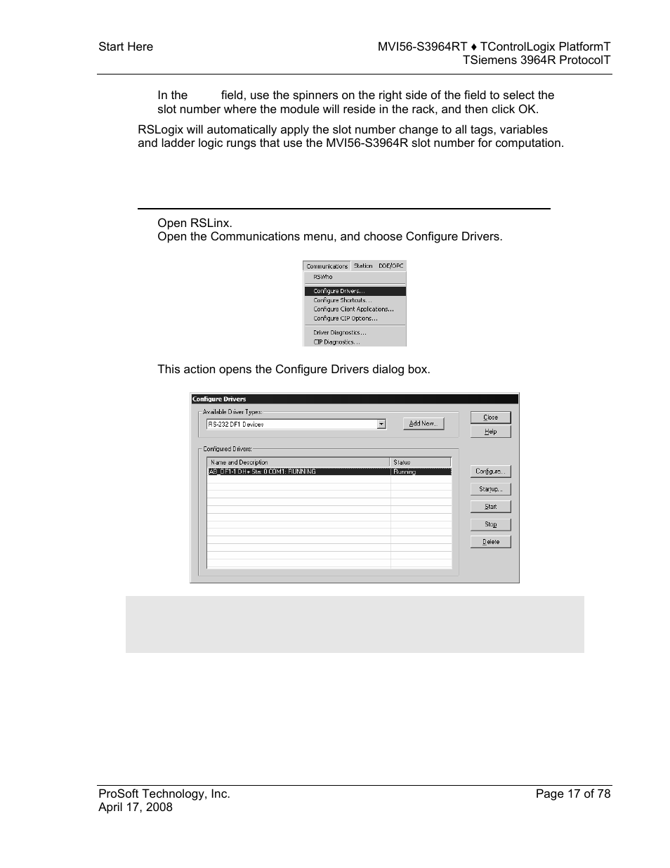 Configuring rslinx | ProSoft Technology MVI56-S3964R User Manual | Page 17 / 78