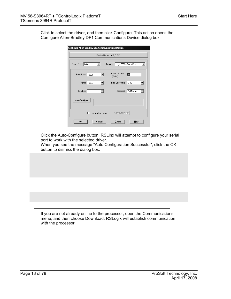 Download the sample program to the processor | ProSoft Technology MVI56-S3964R User Manual | Page 18 / 78