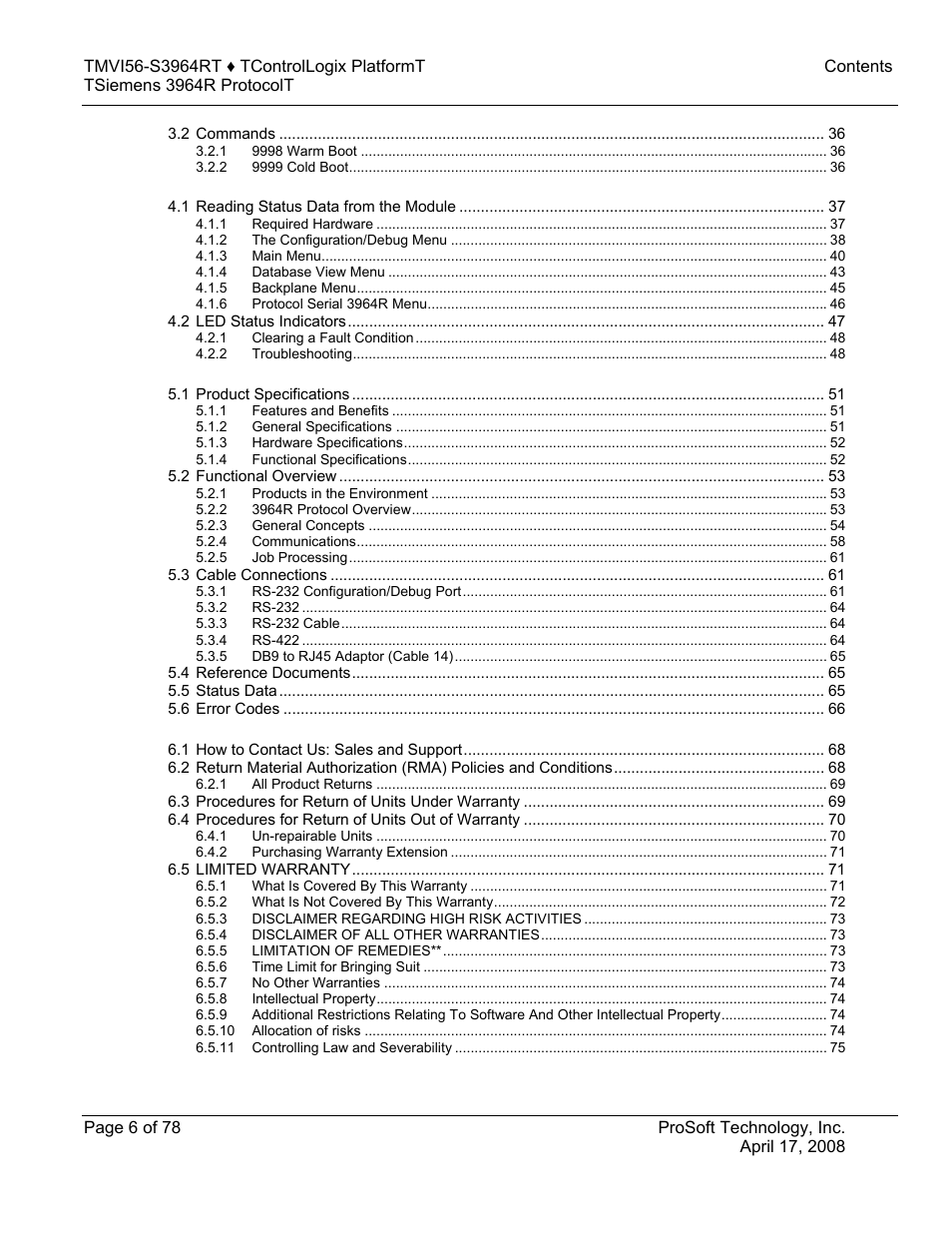 ProSoft Technology MVI56-S3964R User Manual | Page 6 / 78