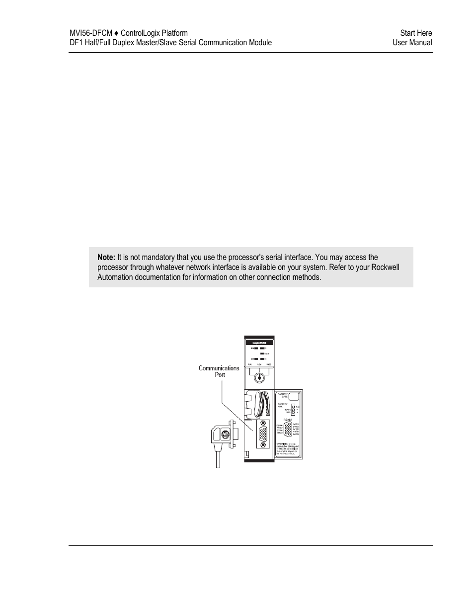 Using the sample ladder logic, Connecting your pc to the controllogix processor | ProSoft Technology MVI56-DFCM User Manual | Page 15 / 106
