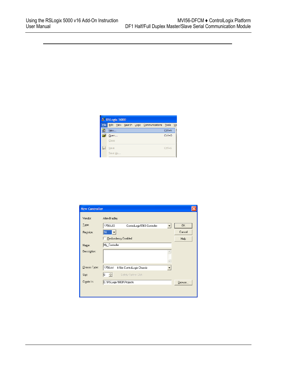 Creating a new rslogix 5000 project | ProSoft Technology MVI56-DFCM User Manual | Page 24 / 106
