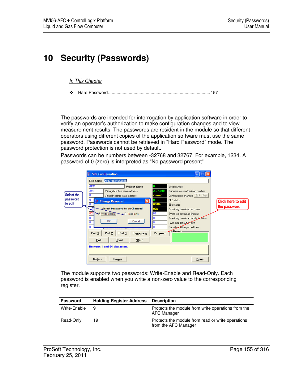 10 security (passwords) | ProSoft Technology MVI56-AFC User Manual | Page 155 / 316