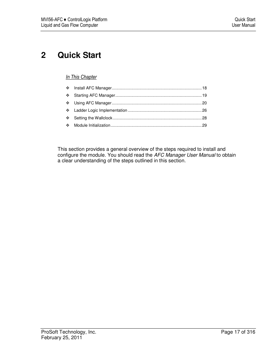 2quick start | ProSoft Technology MVI56-AFC User Manual | Page 17 / 316