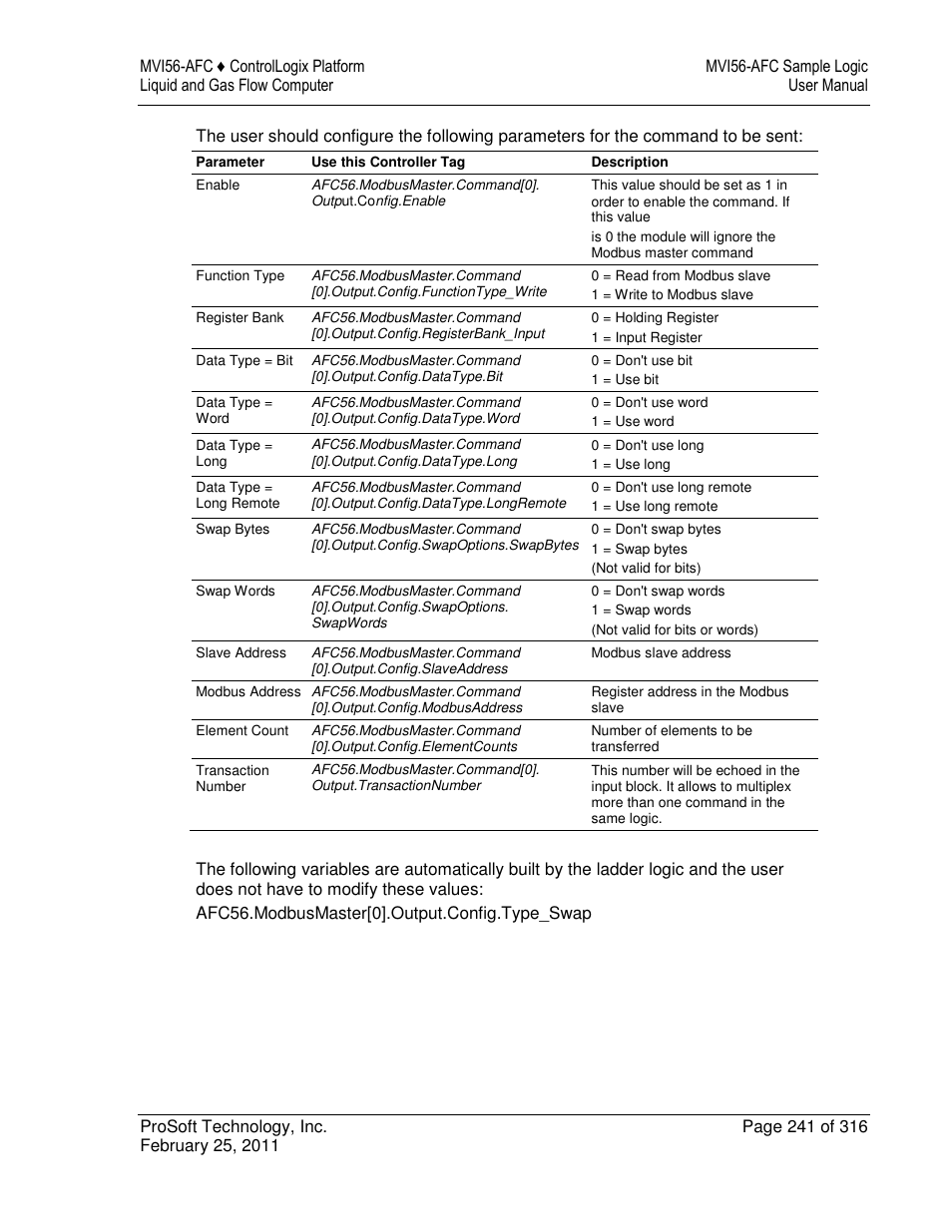 ProSoft Technology MVI56-AFC User Manual | Page 241 / 316