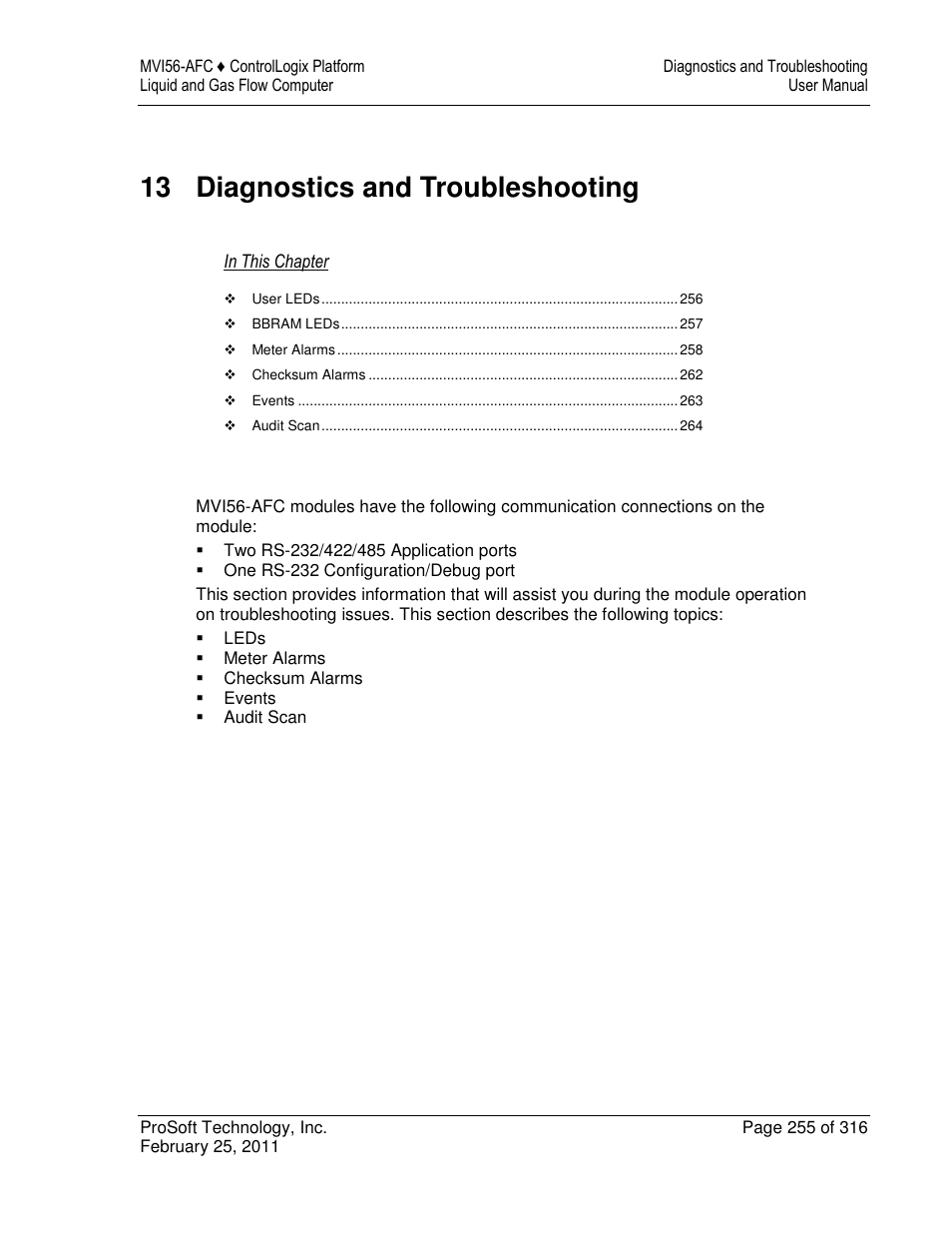 13 diagnostics and troubleshooting | ProSoft Technology MVI56-AFC User Manual | Page 255 / 316