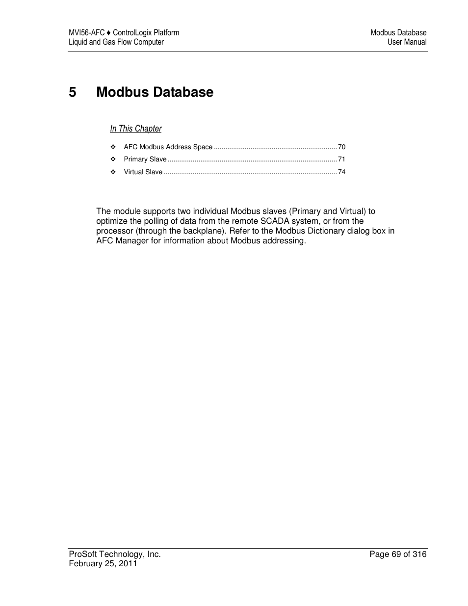 5modbus database | ProSoft Technology MVI56-AFC User Manual | Page 69 / 316