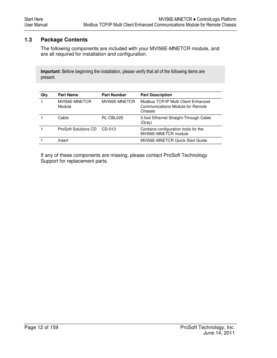 ProSoft Technology MVI56E-MNETCR User Manual | Page 12 / 159