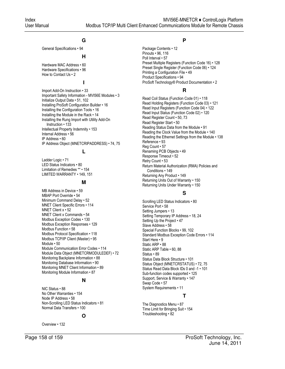 ProSoft Technology MVI56E-MNETCR User Manual | Page 158 / 159